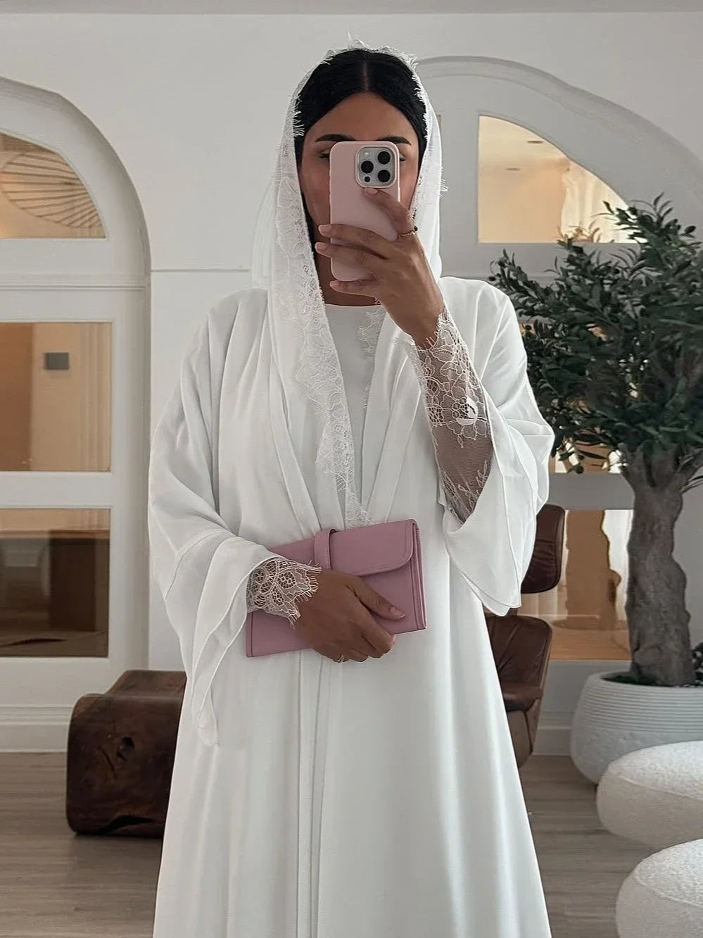 Women Abaya Scarf Lace Sleeve Open Cardigan Dress 2026 Eid Muslim Party Jalabiya Ramadan Abayas Morocco Kaftan Arab Long Robe