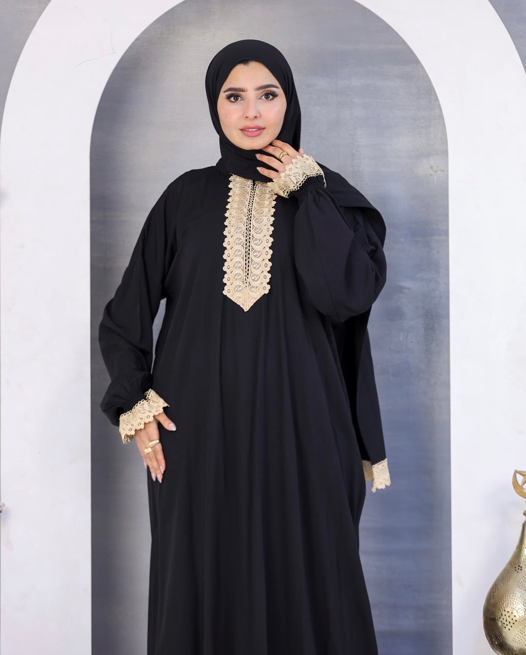 Elegant Embroidered Abaya – Black & White and etc