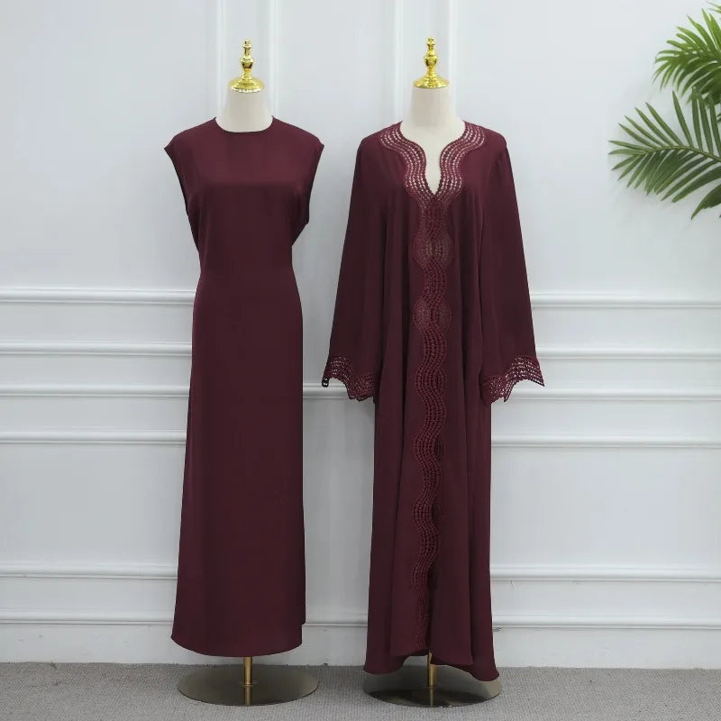 Eid Women Dress Open Abaya Cardigan Dresses Suit Dubai Jalabiya Ramadan Vestidos Arab Long Robe 2 Piece Set Morocco Kaftan 2026